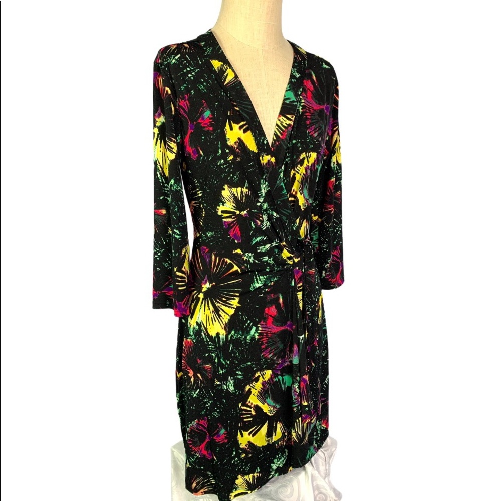 BCBG Maxazria Wrap around black tie dye dress Medium